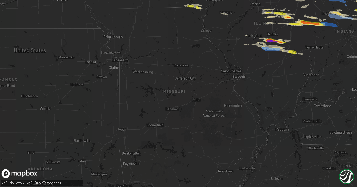Hail map in Missouri on March 26, 2026