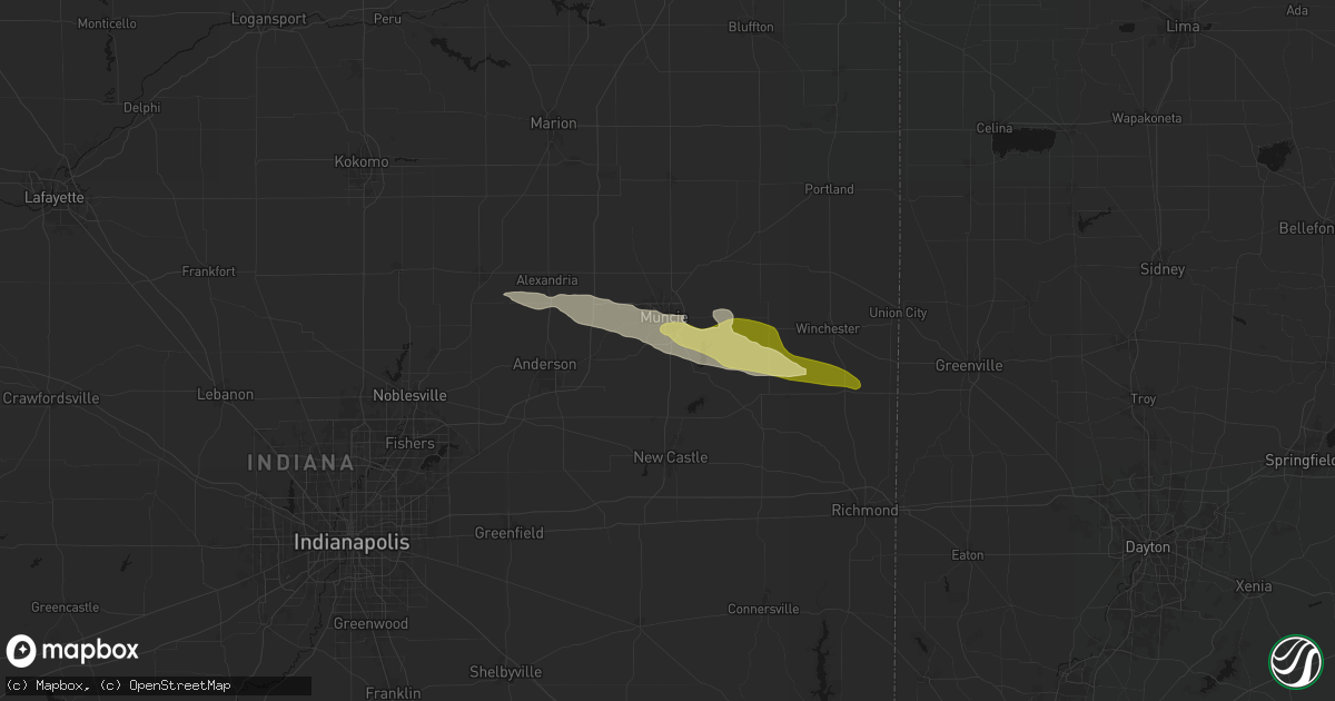 Hail map in Muncie, IN on March 26, 2026
