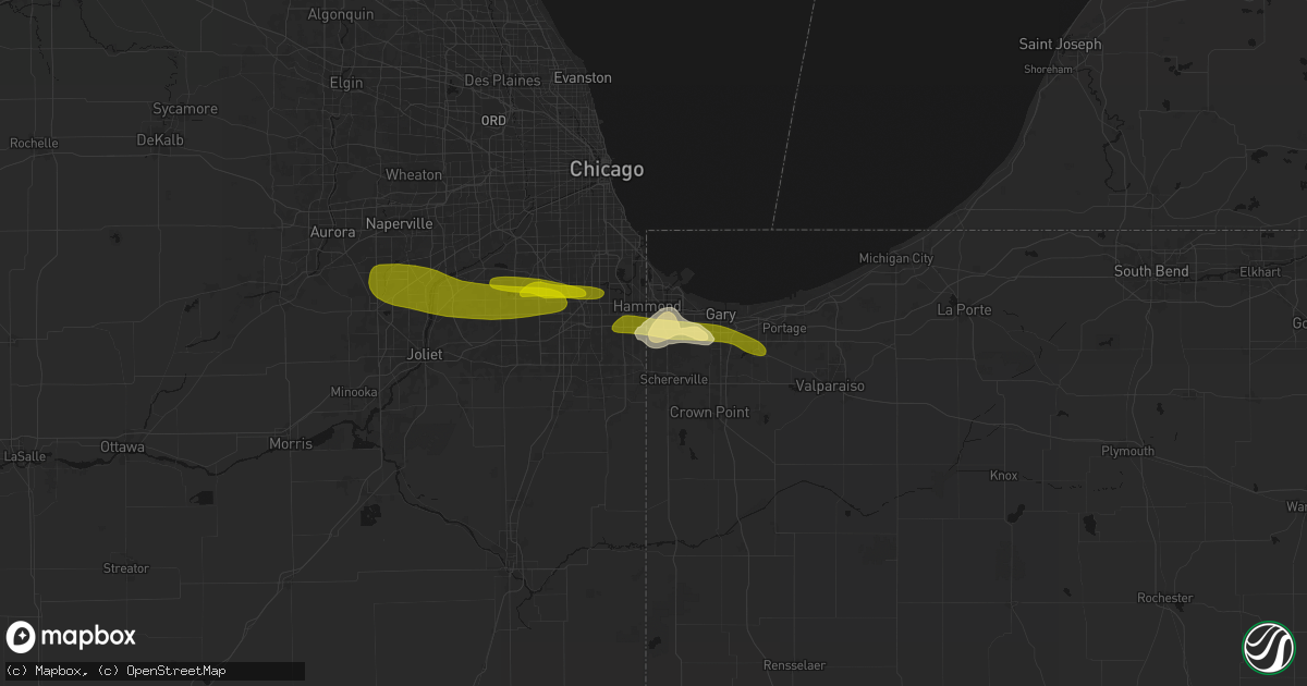 Hail map in Munster, IN on March 26, 2026