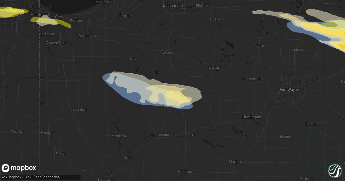 Hail map in Rochester, IN on March 26, 2026