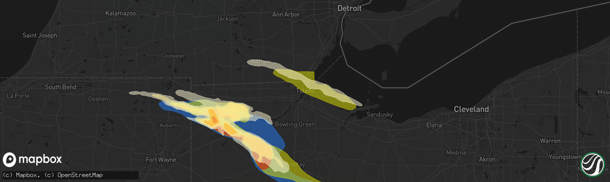 Hail map in Toledo, OH on March 26, 2026