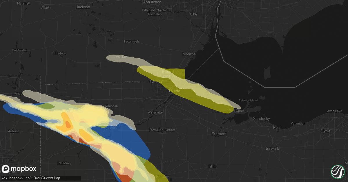 Hail map in Toledo, OH on March 26, 2026