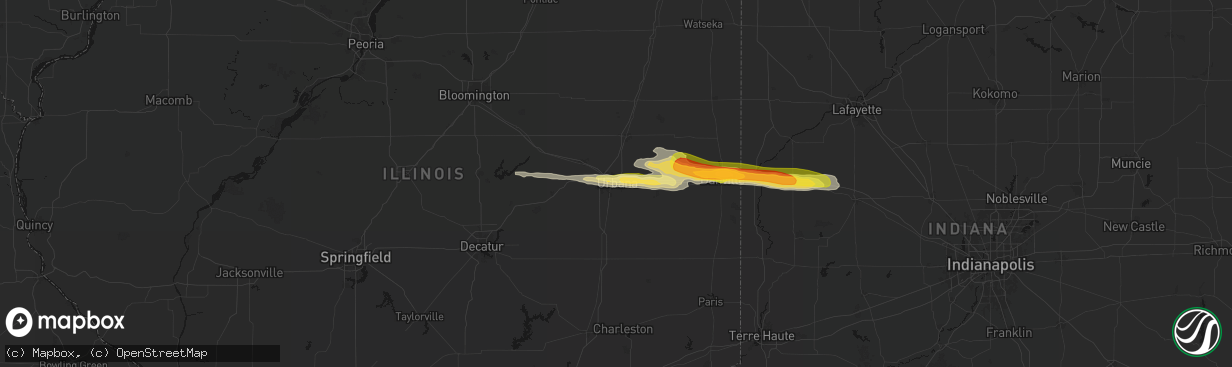 Hail map in Urbana, IL on March 26, 2026