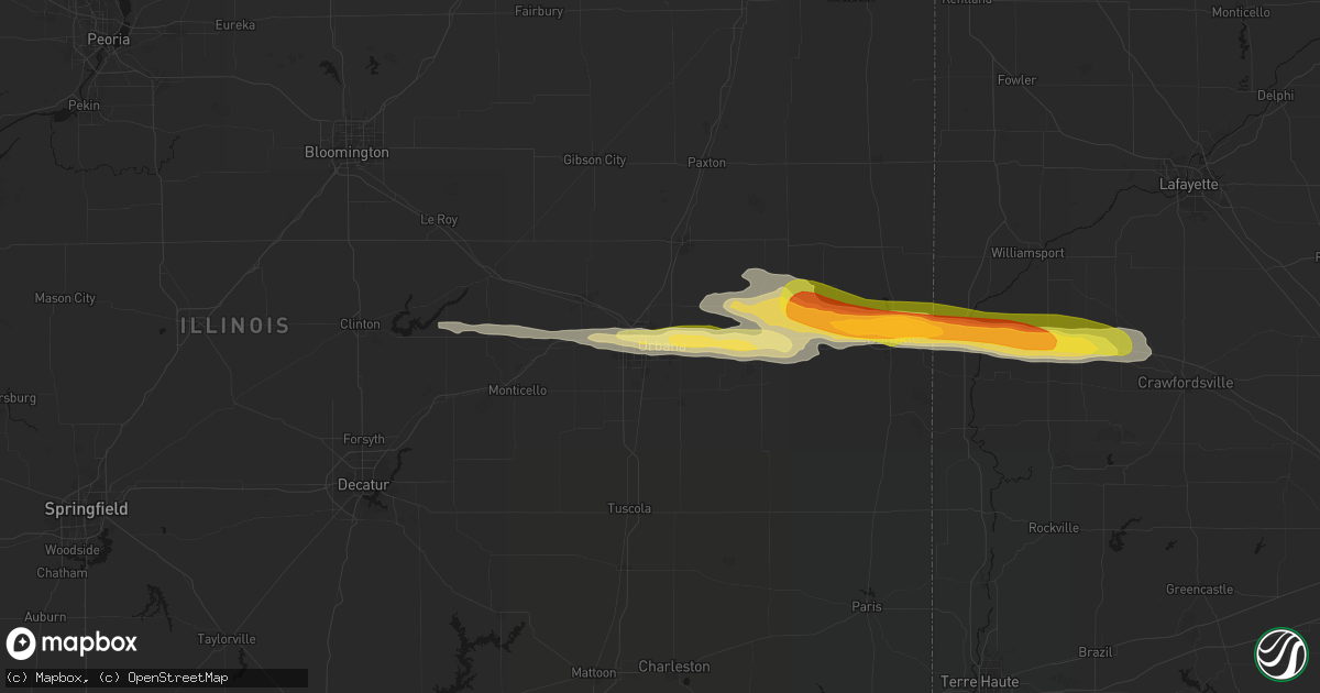 Hail map in Urbana, IL on March 26, 2026