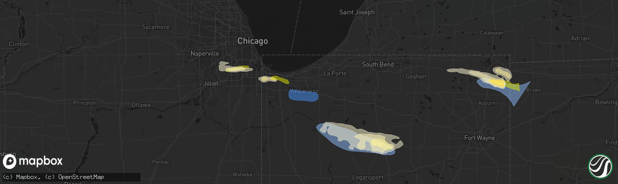 Hail map in Valparaiso, IN on March 26, 2026