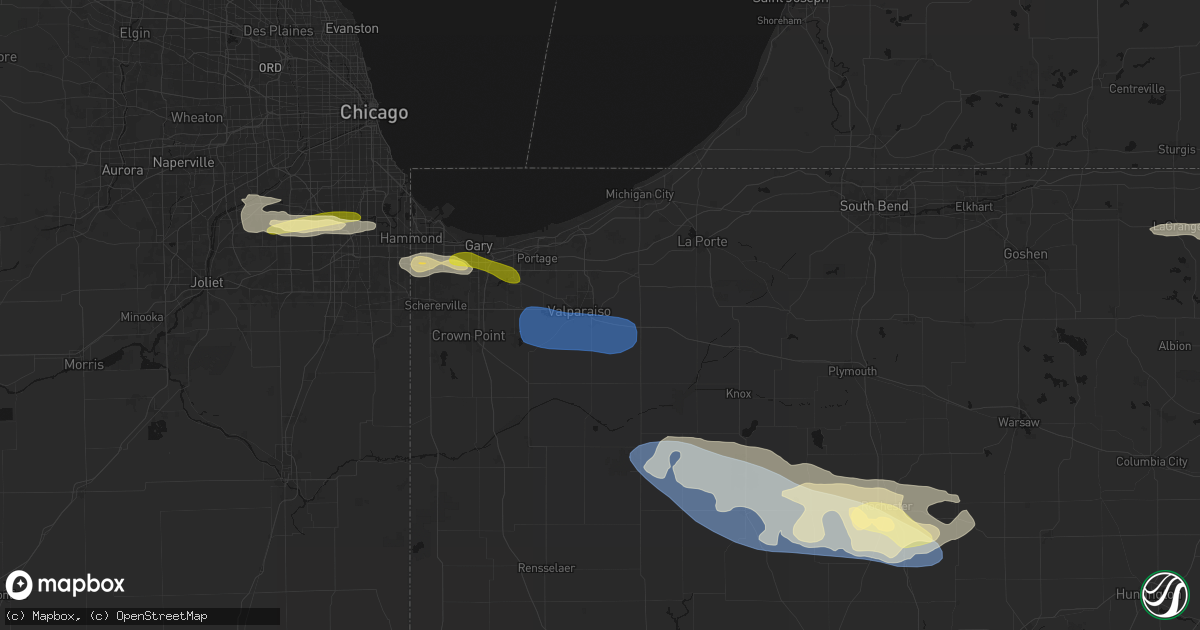 Hail map in Valparaiso, IN on March 26, 2026