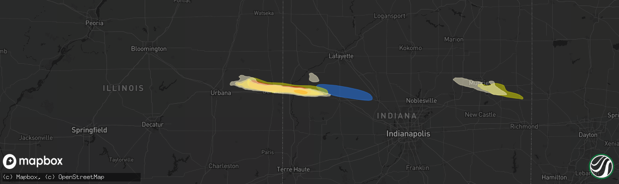 Hail map in Veedersburg, IN on March 26, 2026
