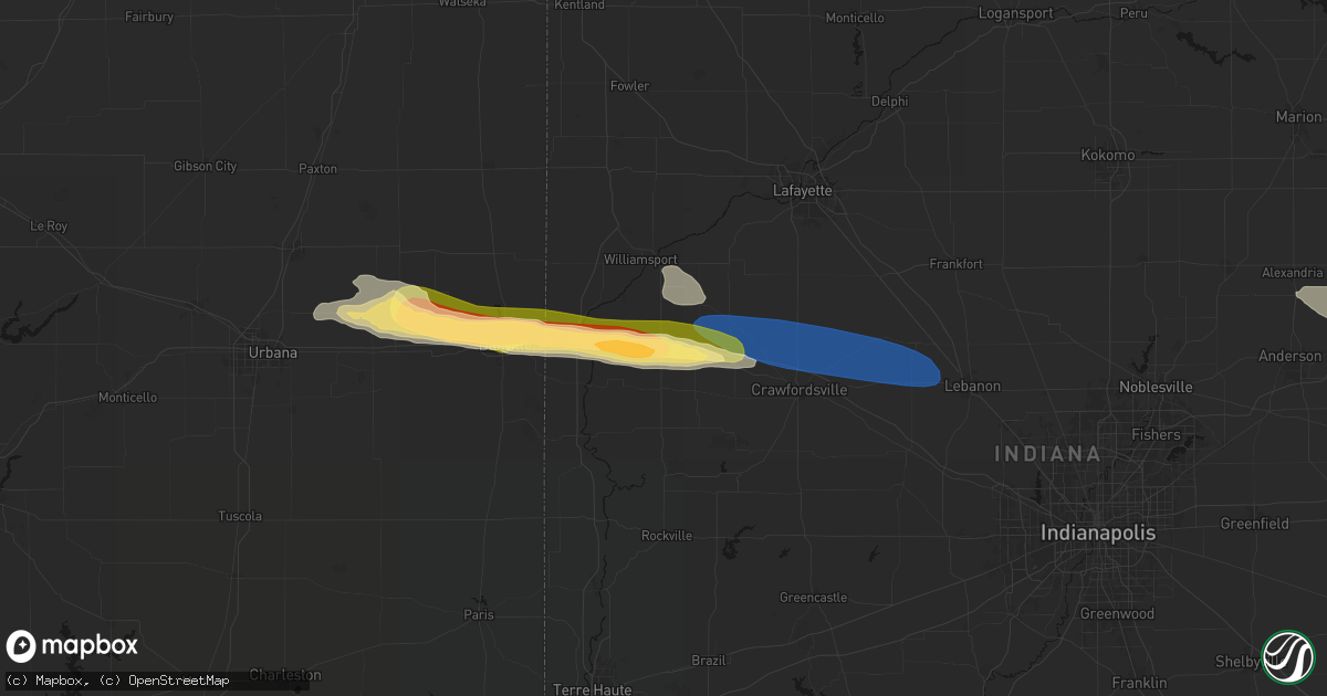 Hail map in Veedersburg, IN on March 26, 2026