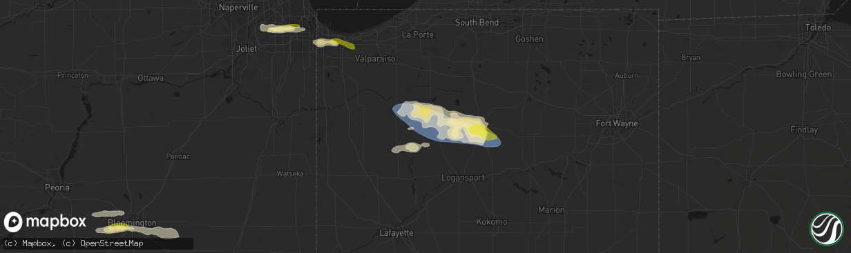 Hail map in Winamac, IN on March 26, 2026