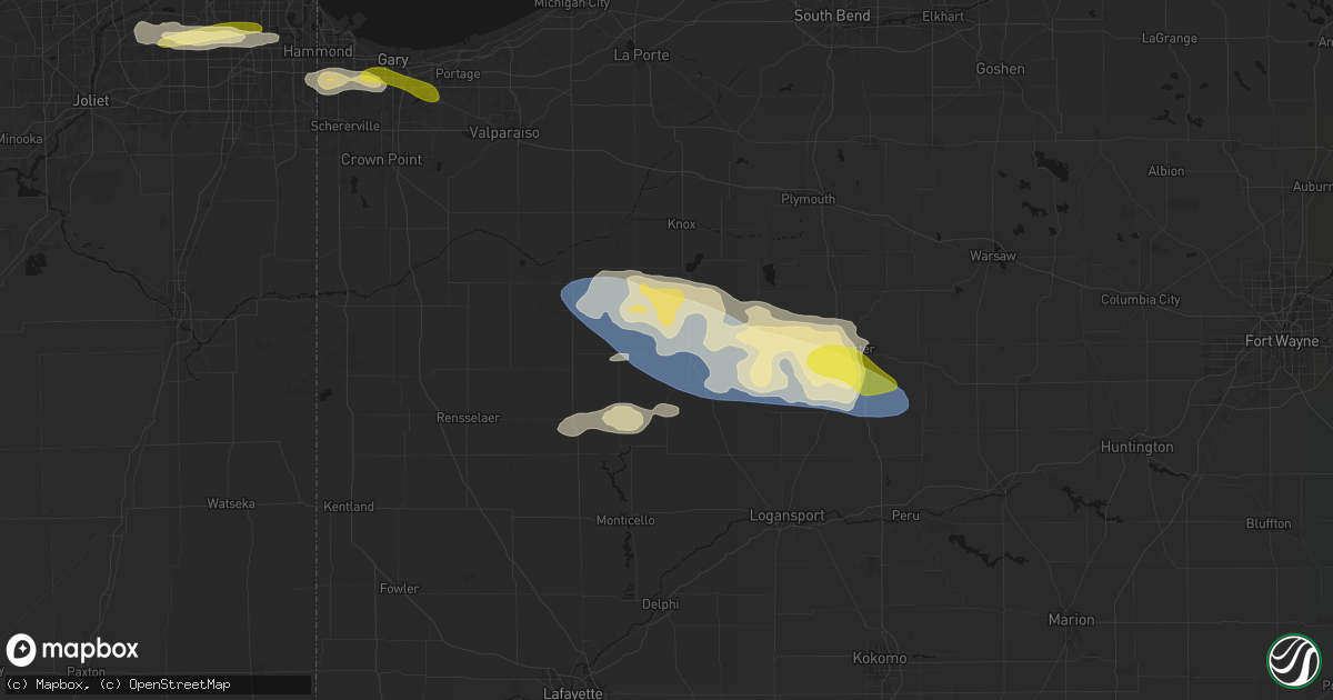 Hail map in Winamac, IN on March 26, 2026