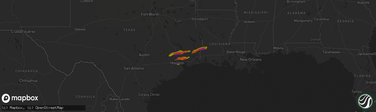 Hail map in Louisiana on March 27, 2009