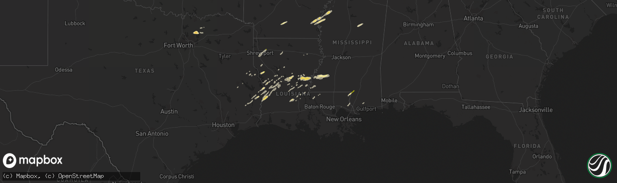 Hail map in Louisiana on March 27, 2014