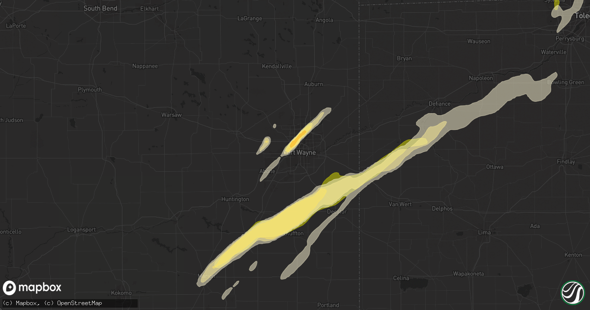 Hail map in Fort Wayne, IN on March 27, 2016