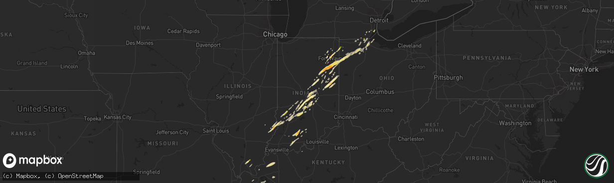 Hail map in Indiana on March 27, 2016