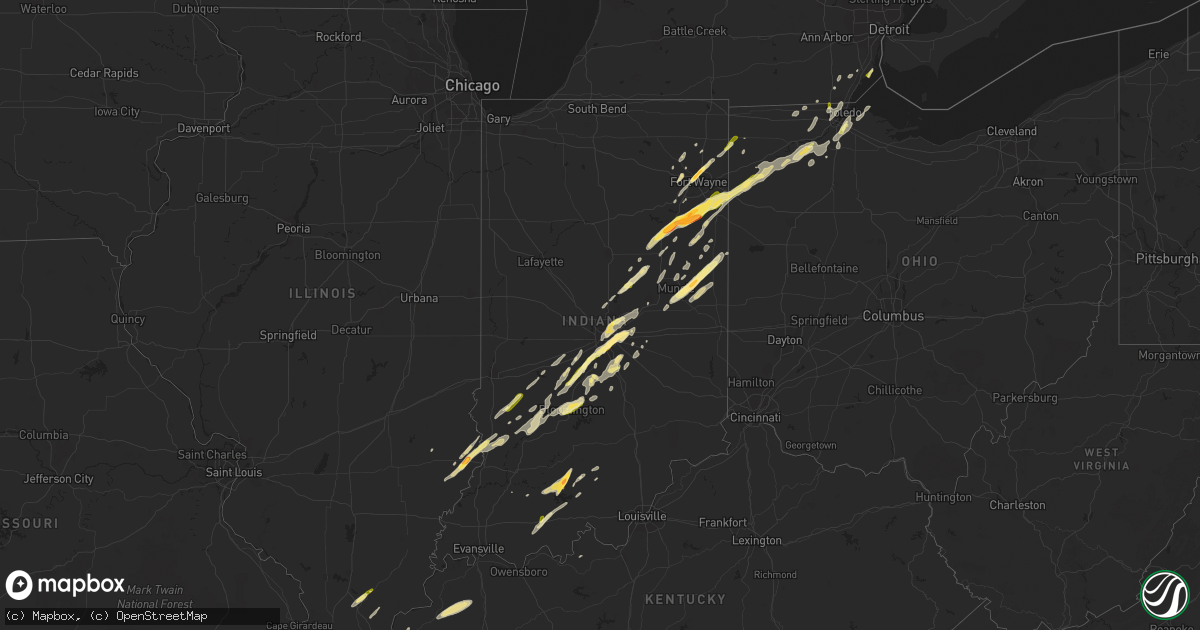 Hail map in Indiana on March 27, 2016