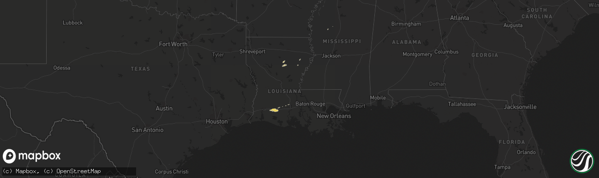 Hail map in Louisiana on March 27, 2016