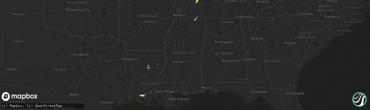 Hail map in Mississippi on March 27, 2016