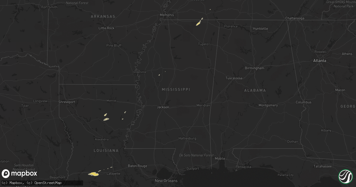 Hail map in Mississippi on March 27, 2016