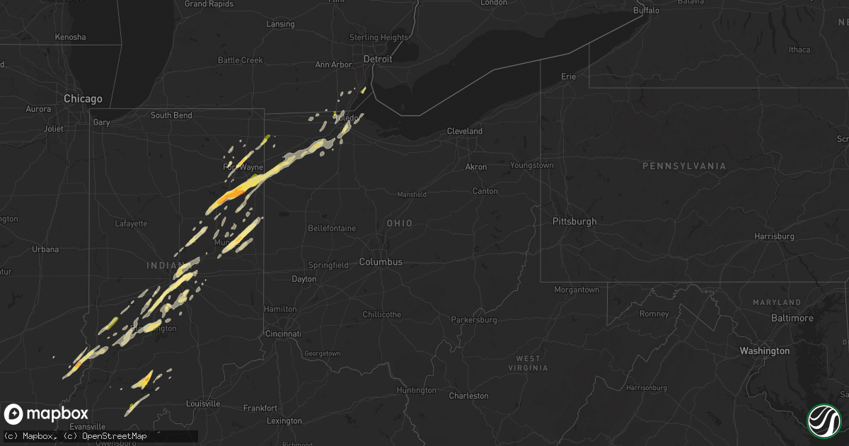 Hail map in Ohio on March 27, 2016