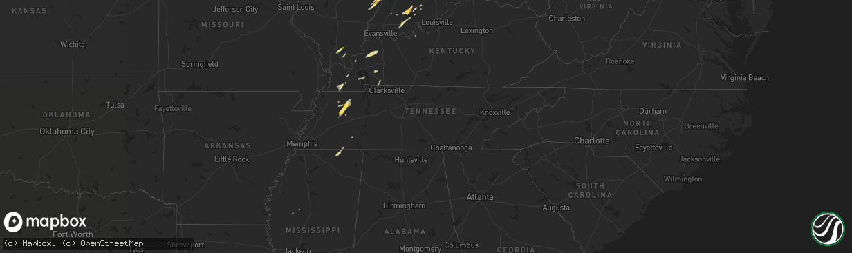 Hail map in Tennessee on March 27, 2016