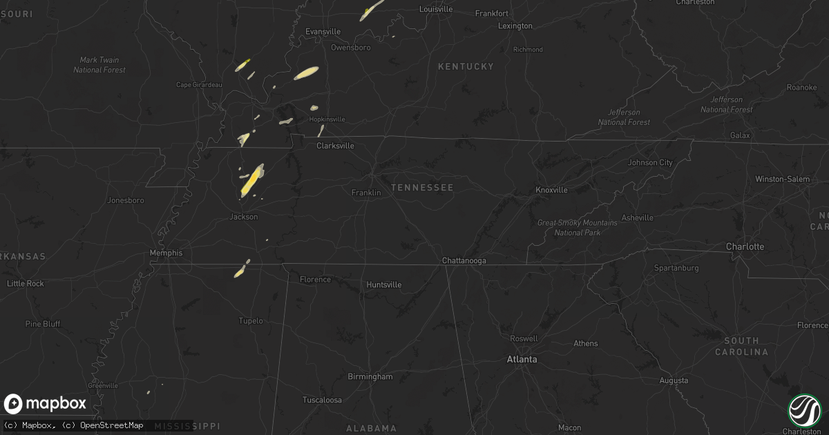 Hail map in Tennessee on March 27, 2016