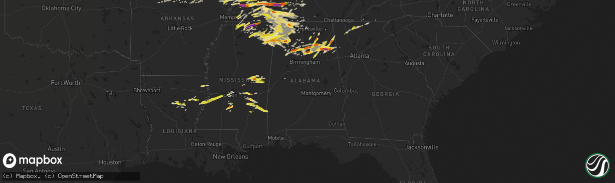 Hail map in Alabama on March 27, 2017