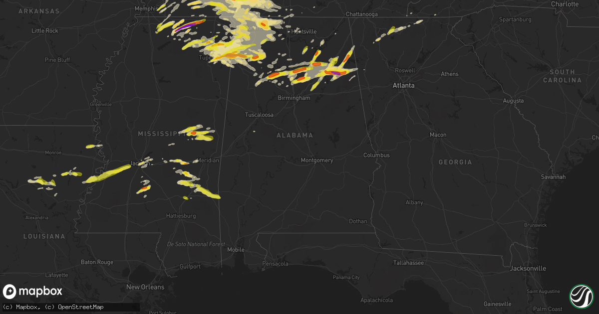 Hail map in Alabama on March 27, 2017