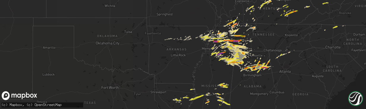 Hail map in Arkansas on March 27, 2017