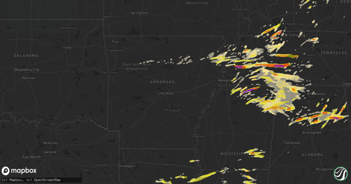 Hail map in Arkansas on March 27, 2017