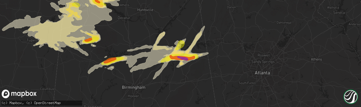 Hail map in Gadsden, AL on March 27, 2017