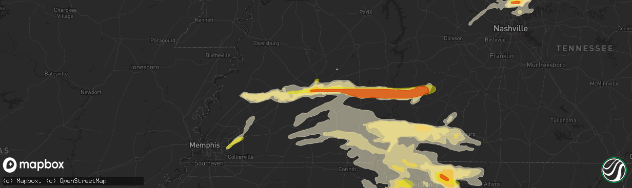 Hail map in Jackson, TN on March 27, 2017