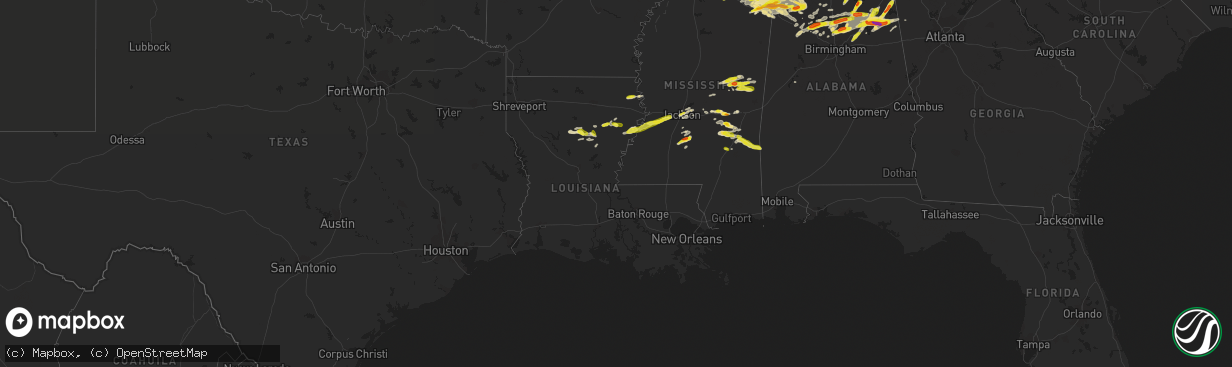 Hail map in Louisiana on March 27, 2017