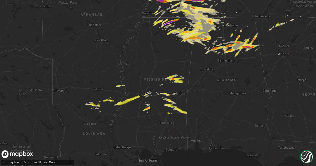 Hail map in Mississippi on March 27, 2017