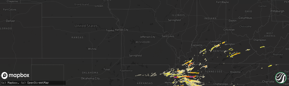 Hail map in Missouri on March 27, 2017