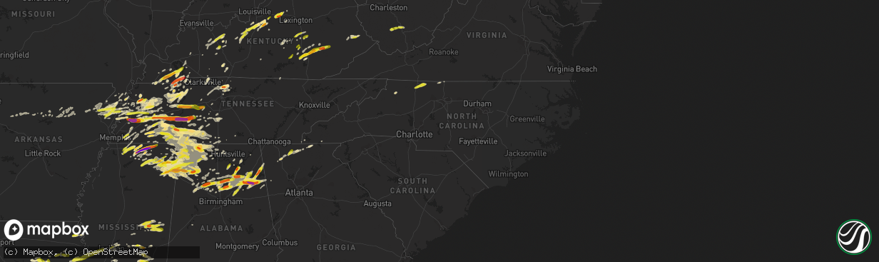 Hail map in North Carolina on March 27, 2017