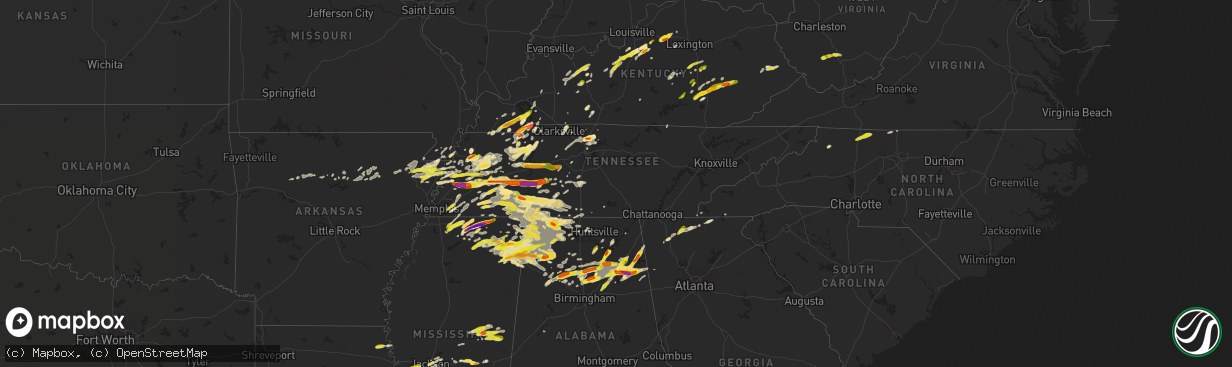 Hail map in Tennessee on March 27, 2017