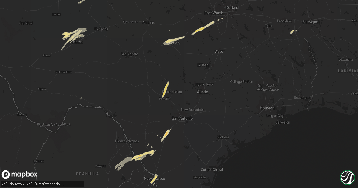Hail map in Texas on March 27, 2018