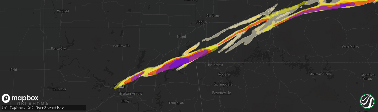 Hail map in Grove, OK on March 27, 2020