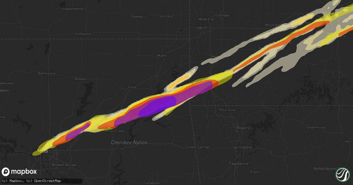 Hail map in Grove, OK on March 27, 2020