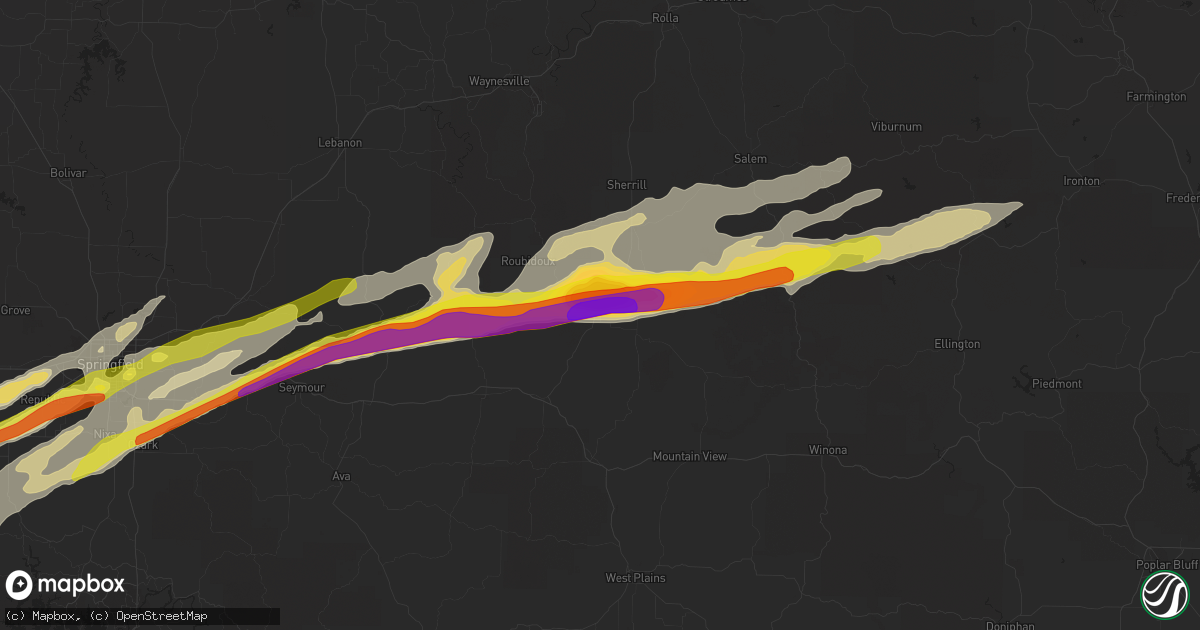 Hail map in Houston, MO on March 27, 2020