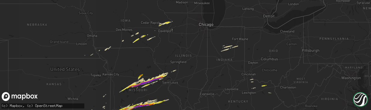 Hail map in Illinois on March 27, 2020