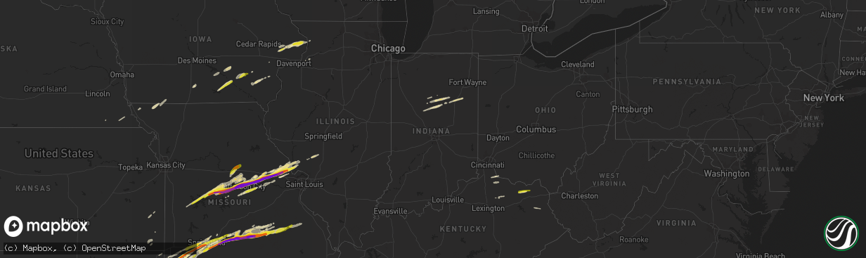 Hail map in Indiana on March 27, 2020