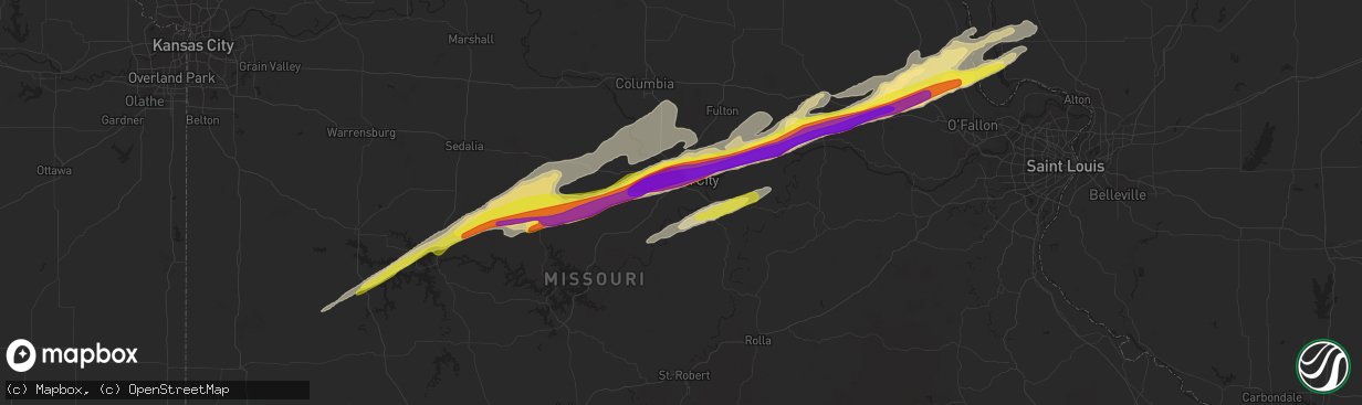 Hail map in Jefferson City, MO on March 27, 2020