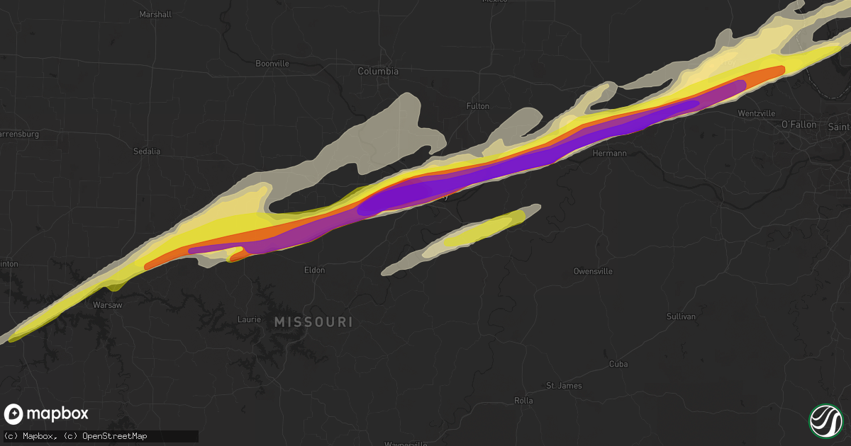 Hail map in Jefferson City, MO on March 27, 2020