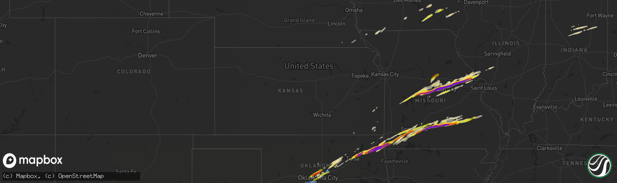 Hail map in Kansas on March 27, 2020