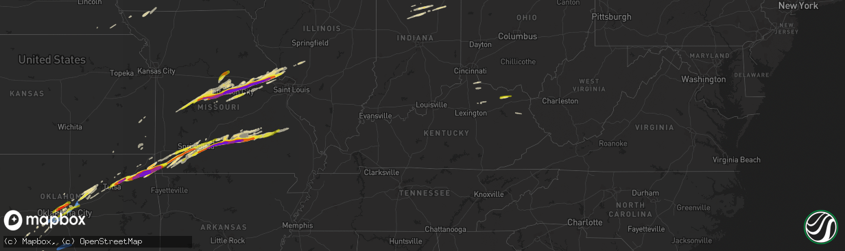 Hail map in Kentucky on March 27, 2020