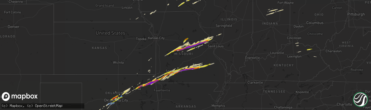 Hail map in Missouri on March 27, 2020