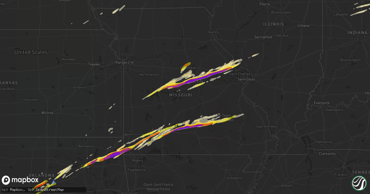 Hail map in Missouri on March 27, 2020