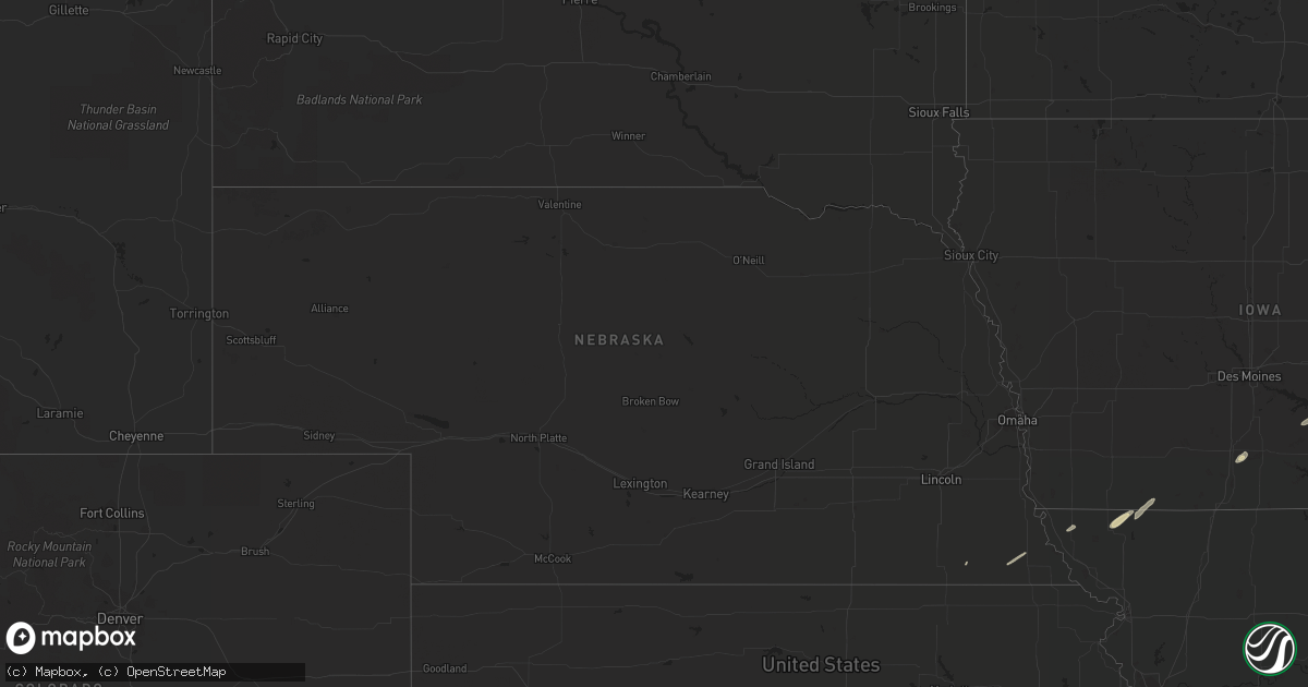 Hail map in Nebraska on March 27, 2020