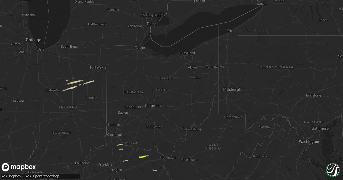 Hail map in Ohio on March 27, 2020